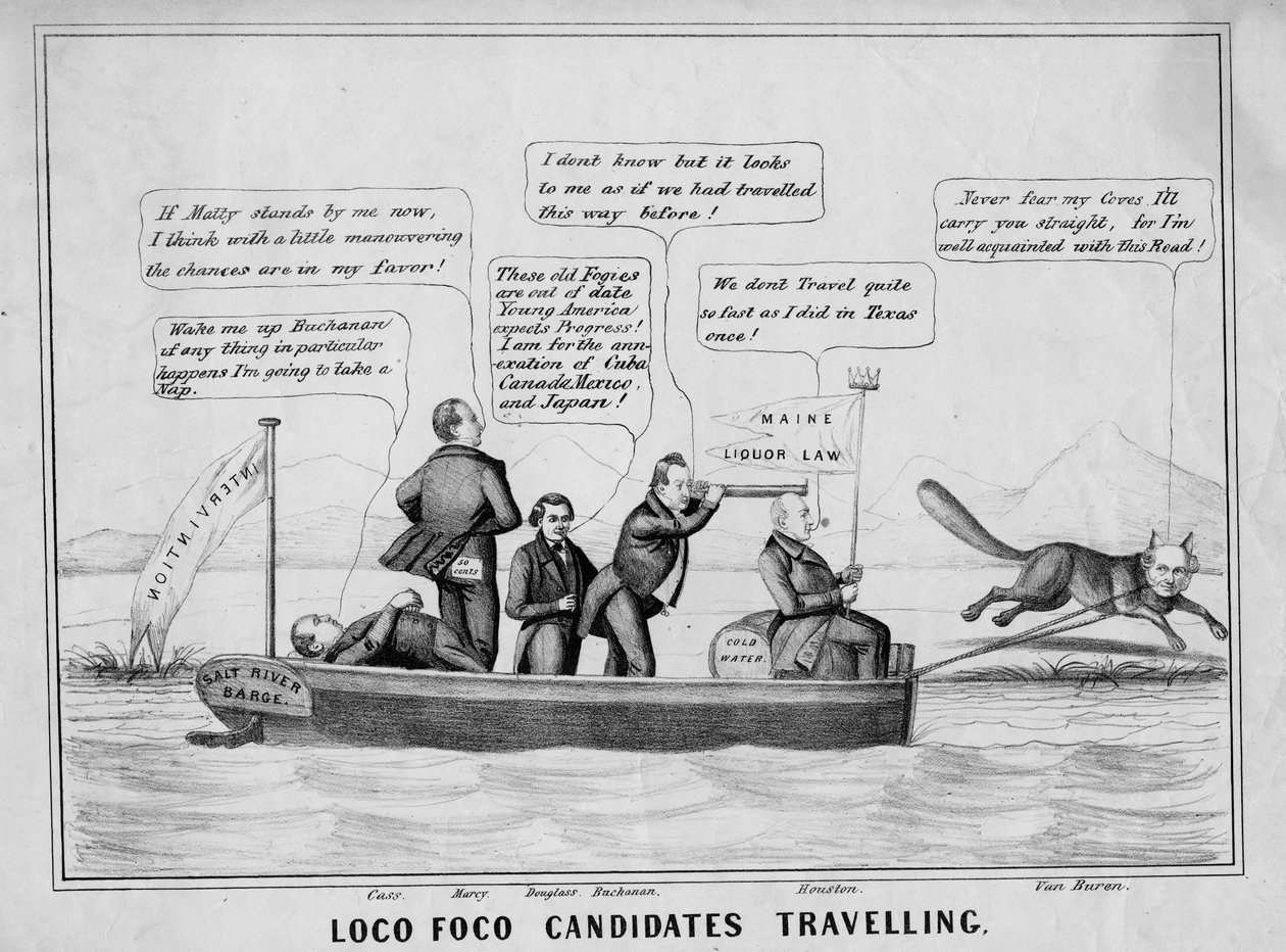 Candidatos do Loco Foco viajando pelo sistema de canais, publicado por J Childs, Nova York, c.1848 de American School