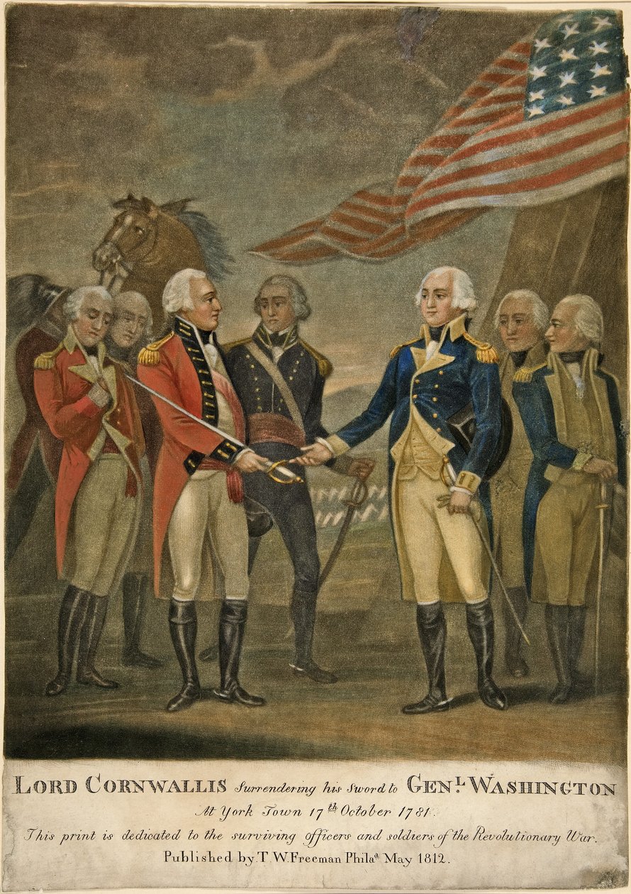Lord Cornwallis Entregando sua Espada ao General Washington na Cidade de York de American School