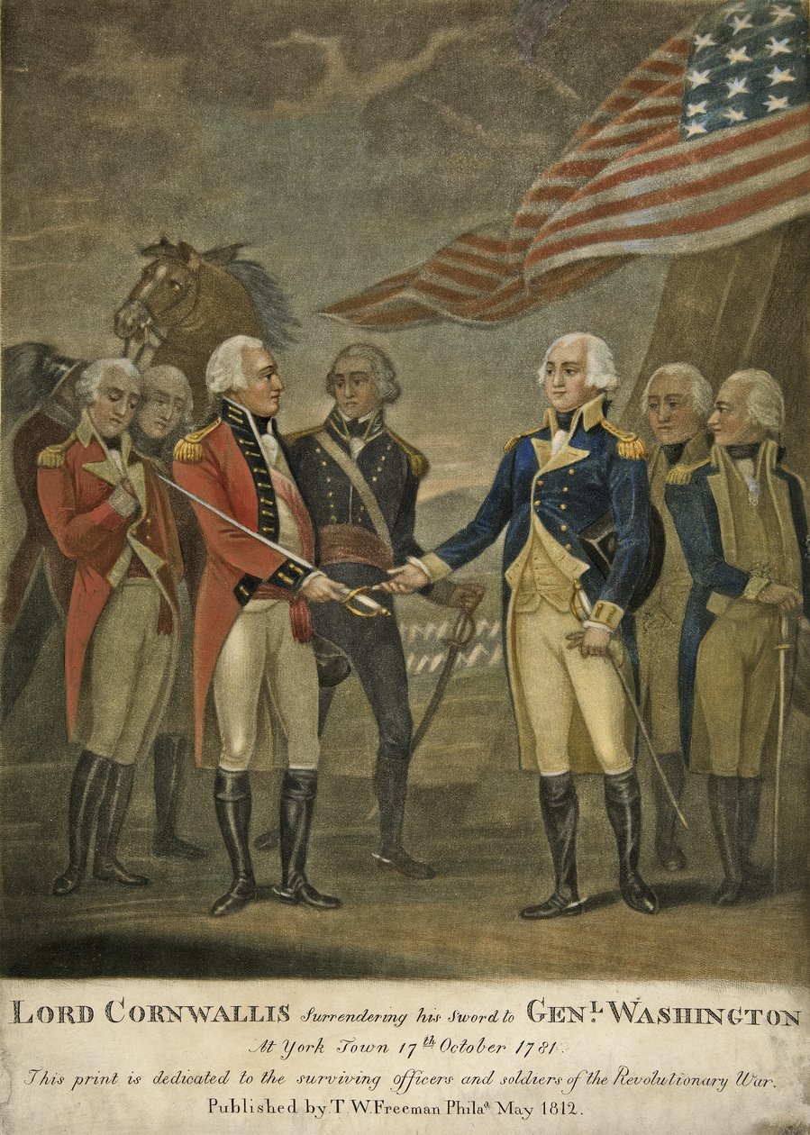 Lord Cornwallis Entregando sua Espada ao General Washington na Cidade de York de American School