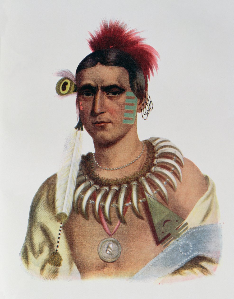 Ma-Has-Kah ou "Nuvem Branca", um chefe de Iowa, ilustração de "As tribos indígenas da América do Norte, Vol. 1", por Thomas L. McKenney e James Hall, pub. John Grant de American School