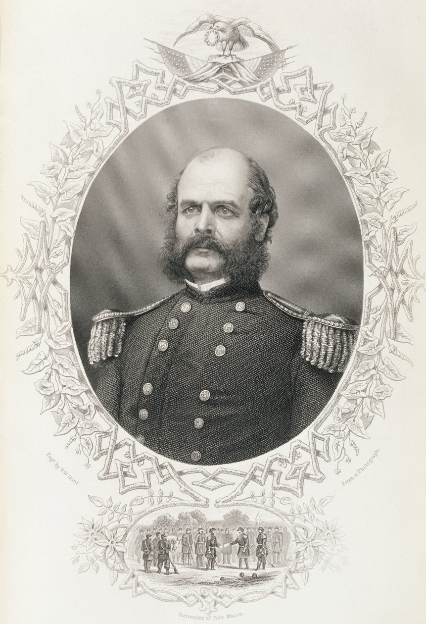 Major General Ambrose Everett Burnside, de "A História dos Estados Unidos", vol. II. por Charles Mackay, gravado por TW Hunt de uma fotografia de American School