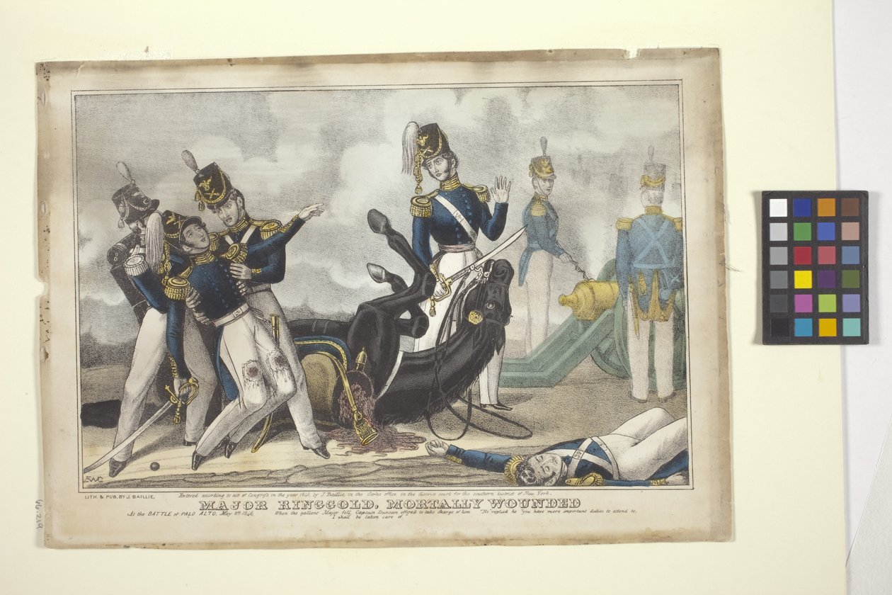 Major Ringgold, Mortally Wounded (litografia colorida à mão) de American School