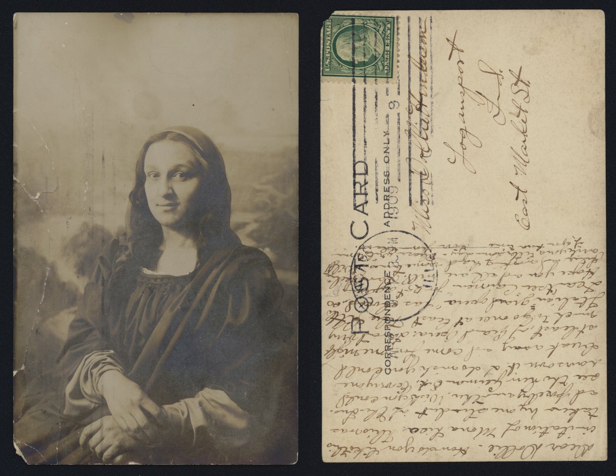 Postal Mona Lisa masculino enviado nos EUA de American School