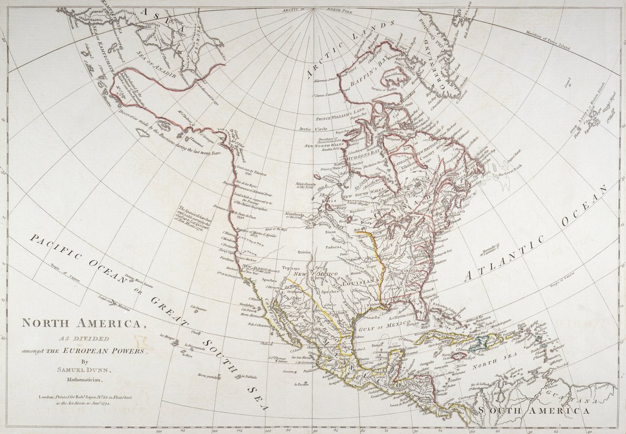Mapa representando a América do Norte como dividida pelos poderes europeus, 1774 de American School
