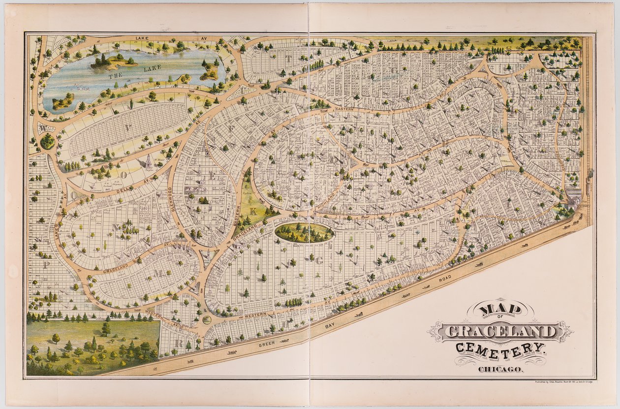 Mapa do Cemitério de Graceland, c.1875 de American School