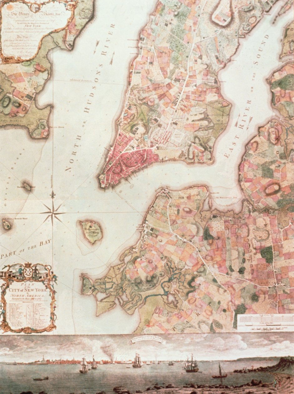 Mapa de Nova Iorque em 1766-67 (aguarela sobre papel) de American School
