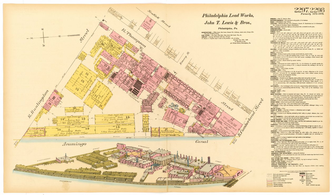 Mapa da Filadélfia Lead Works, 1889 de American School