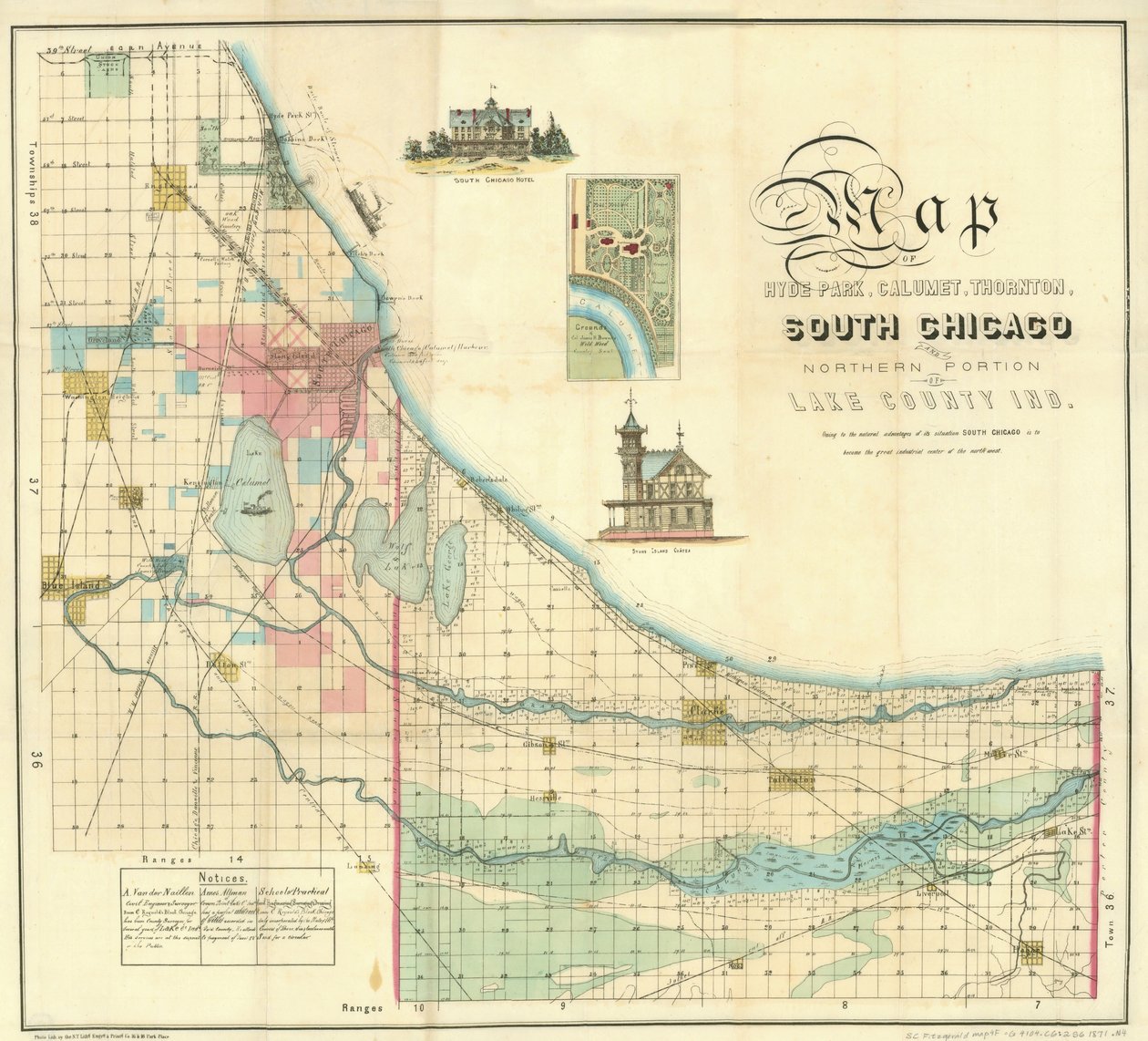 Mapa do sul de Chicago, 1871 de American School