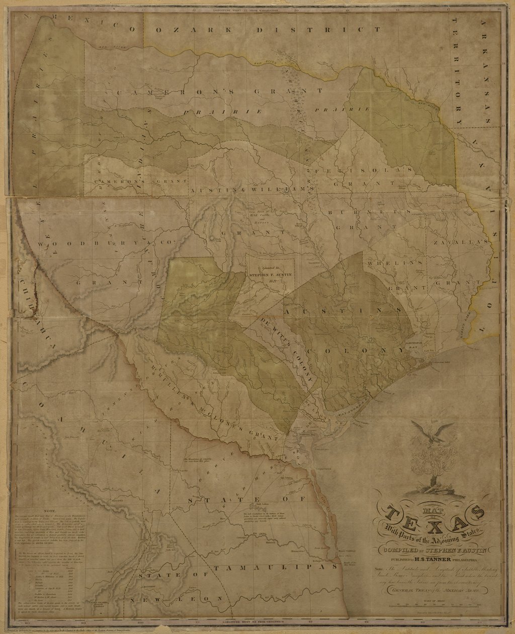 Mapa do Texas com partes dos Estados adjacentes de American School