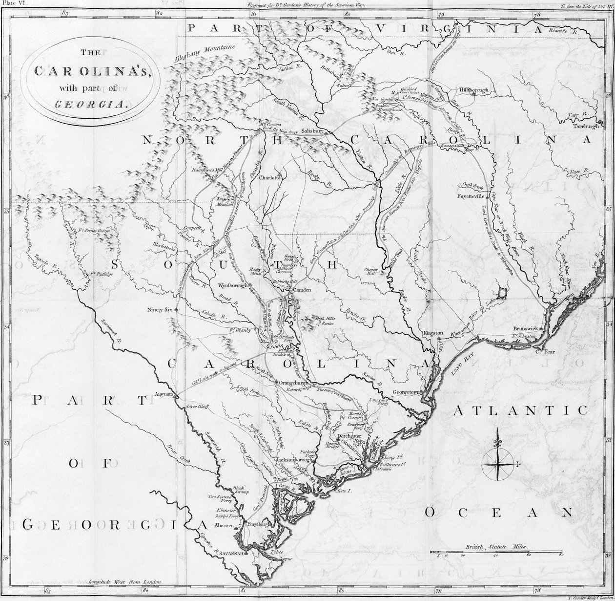 Mapa das Carolinas com parte da Geórgia de American School