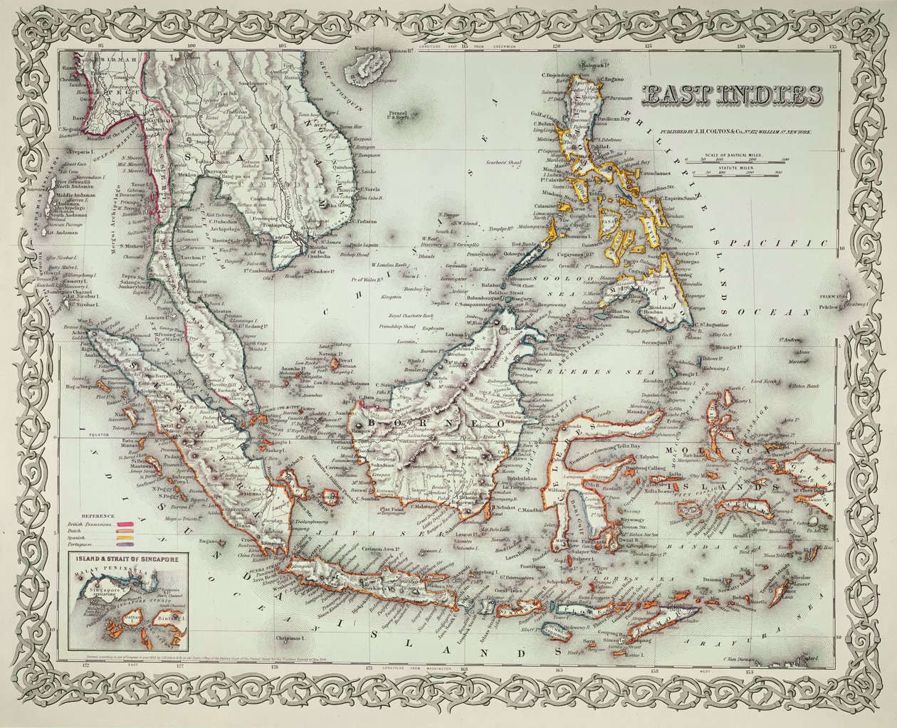 Mapa das Índias Orientais (gravura a cores) de American School