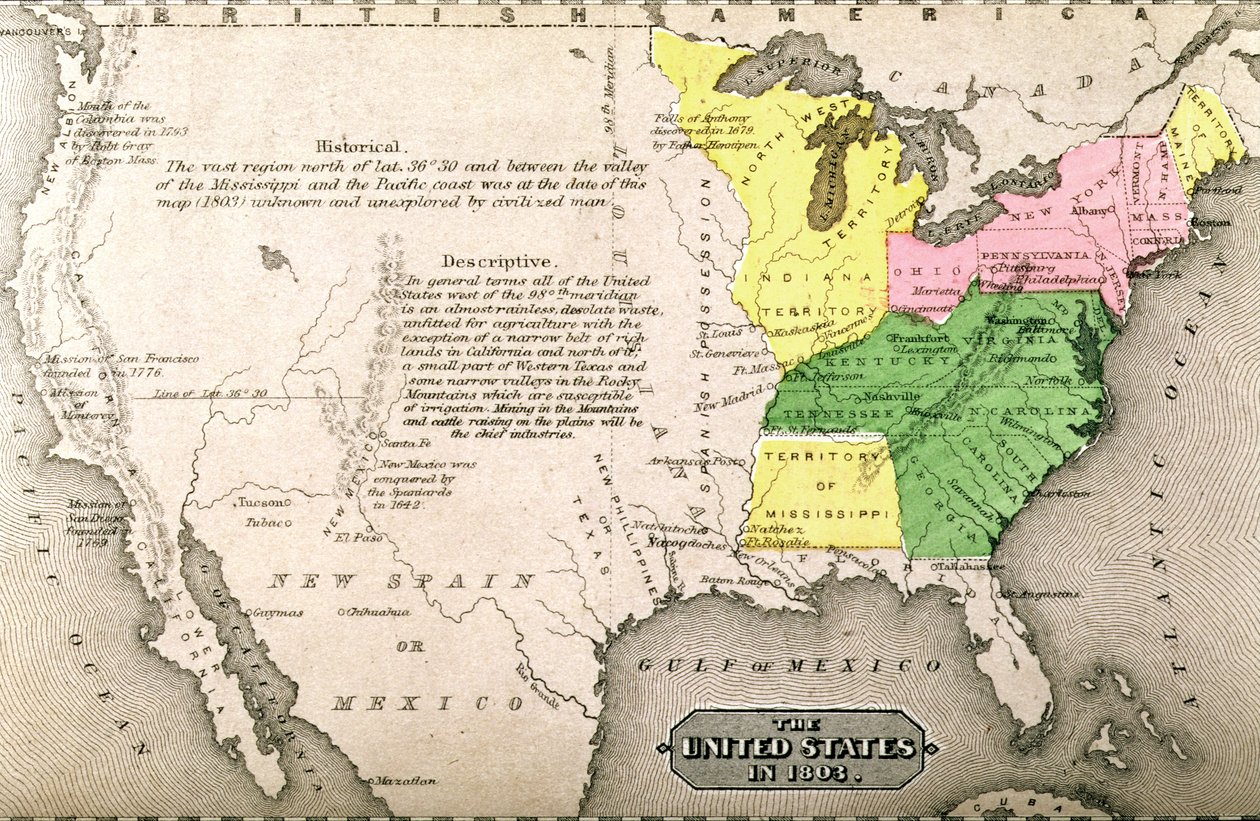 Mapa dos Estados Unidos em 1803, de &39;Todo o nosso país: O passado e o presente dos Estados Unidos, histórico e descritivo&39;, de John Warner Barber e Henry Hare, 1861 de American School