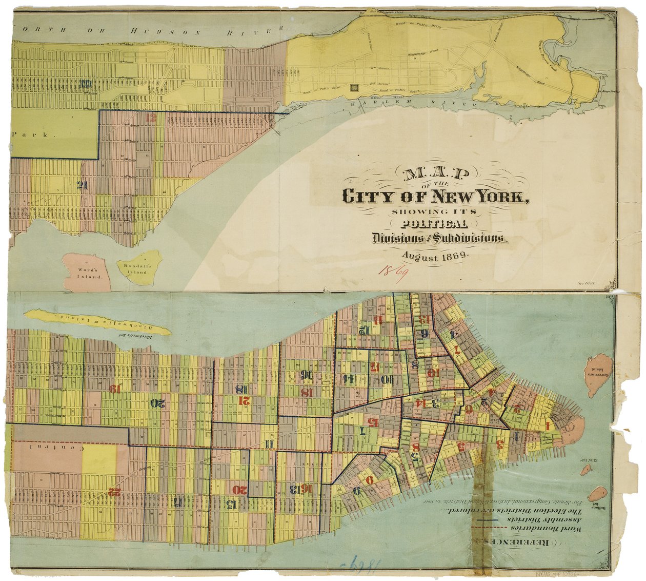 Mapa da cidade de Nova Iorque, mostrando as suas divisões e subdivisões políticas de American School