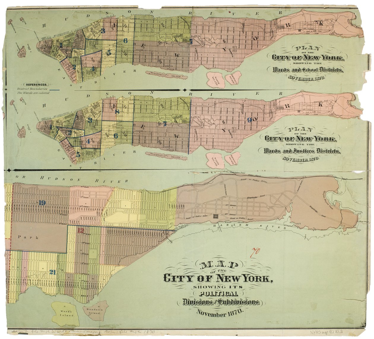 Mapa da cidade de Nova Iorque, mostrando as suas divisões e subdivisões políticas de American School