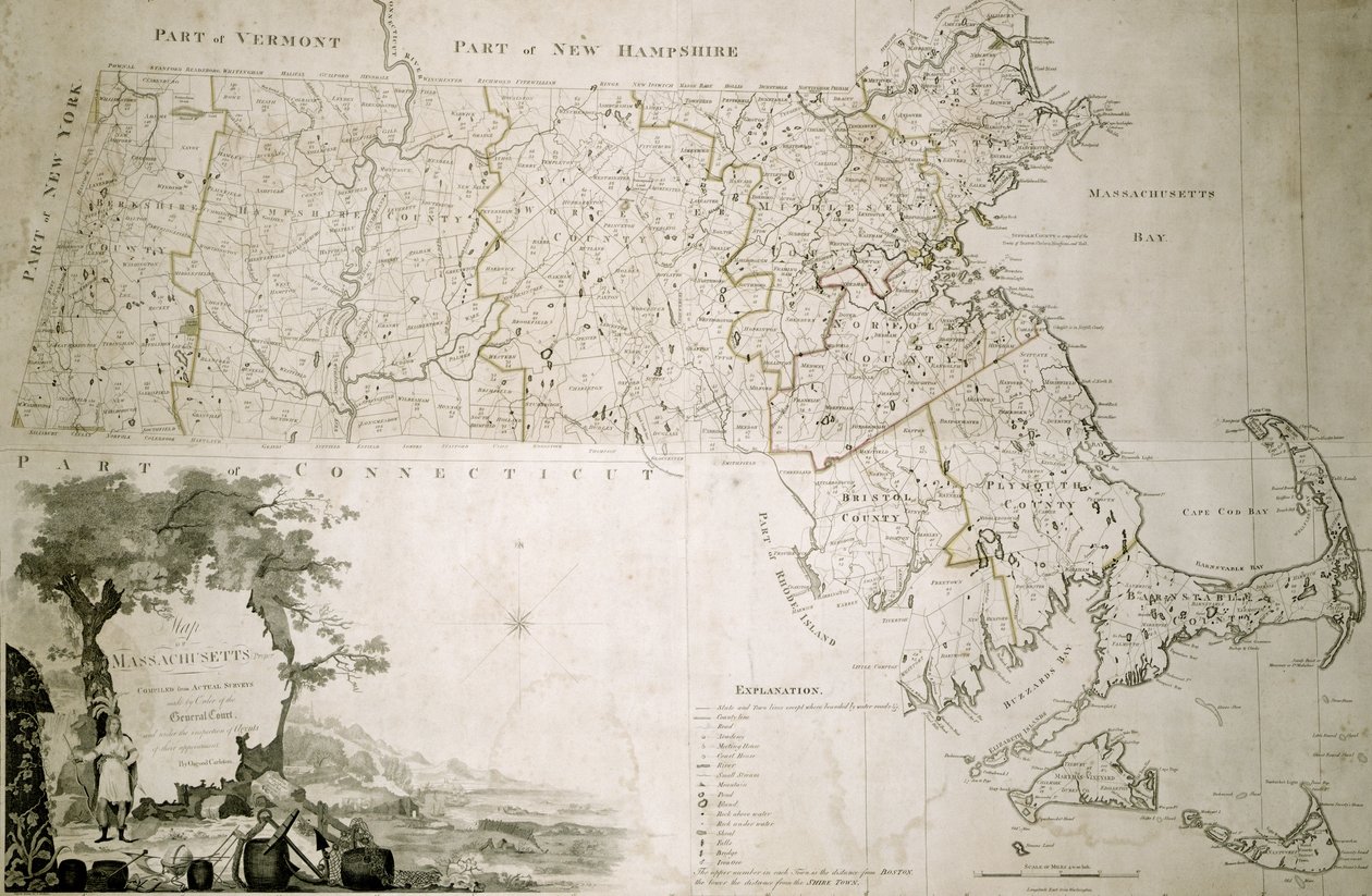 Mapa do estado de Massachusetts, 1801 de American School