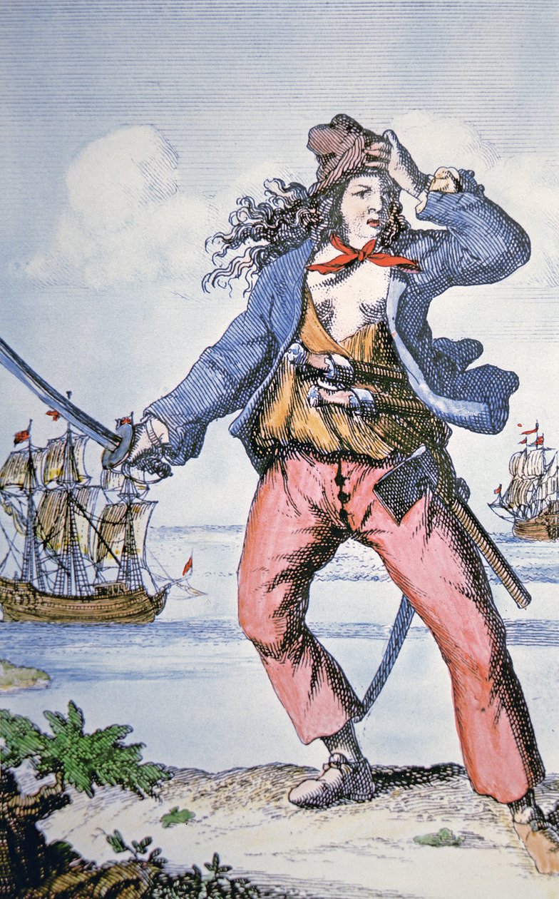 Mary Read, pirata feminina (gravura colorida) de American School