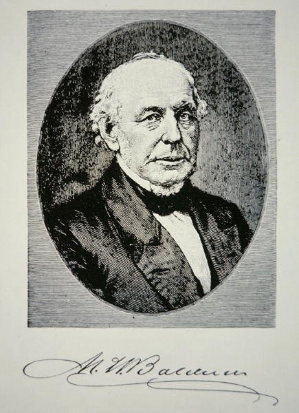 Matthias William Baldwin (1795-1866), fundador da Baldwin Locomotive Works em 1831 (litho) de American School