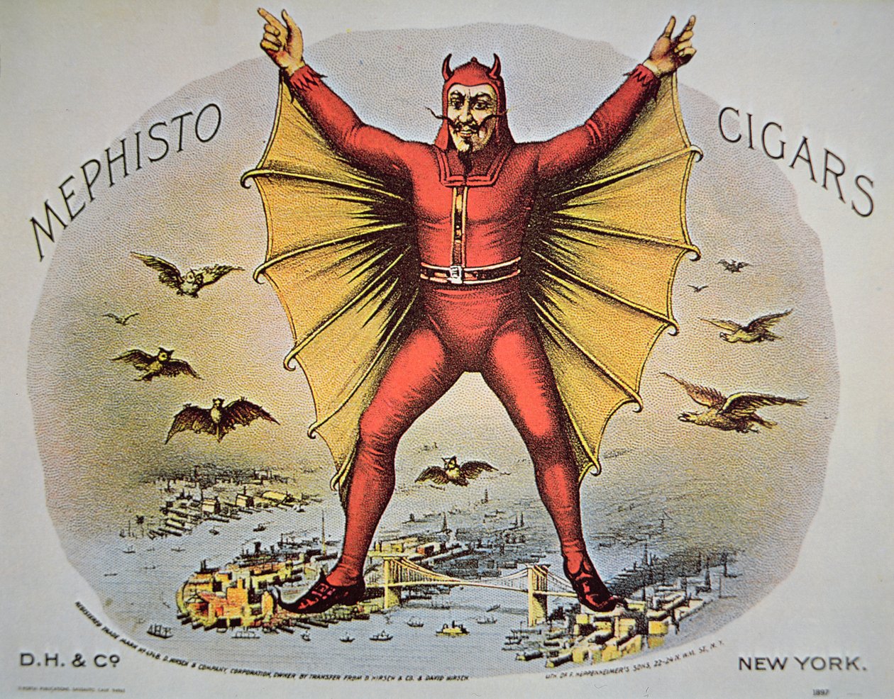 Etiqueta Mephisto Cigars, impressa pelos filhos de F. Heppenheimer, Nova Iorque de American School