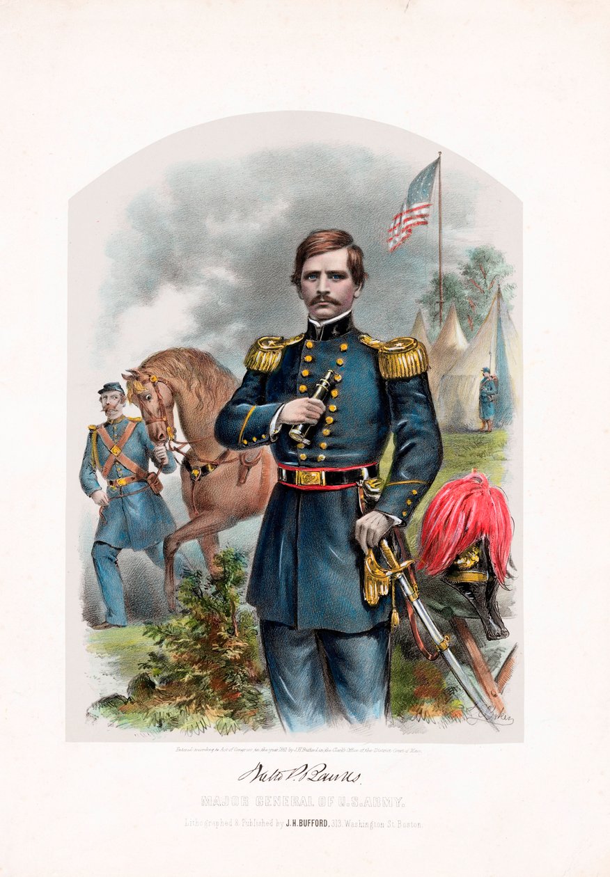 Nathaniel P. Banks, Major General do Exército dos EUA, pub. 1861 litografia colorida de American School