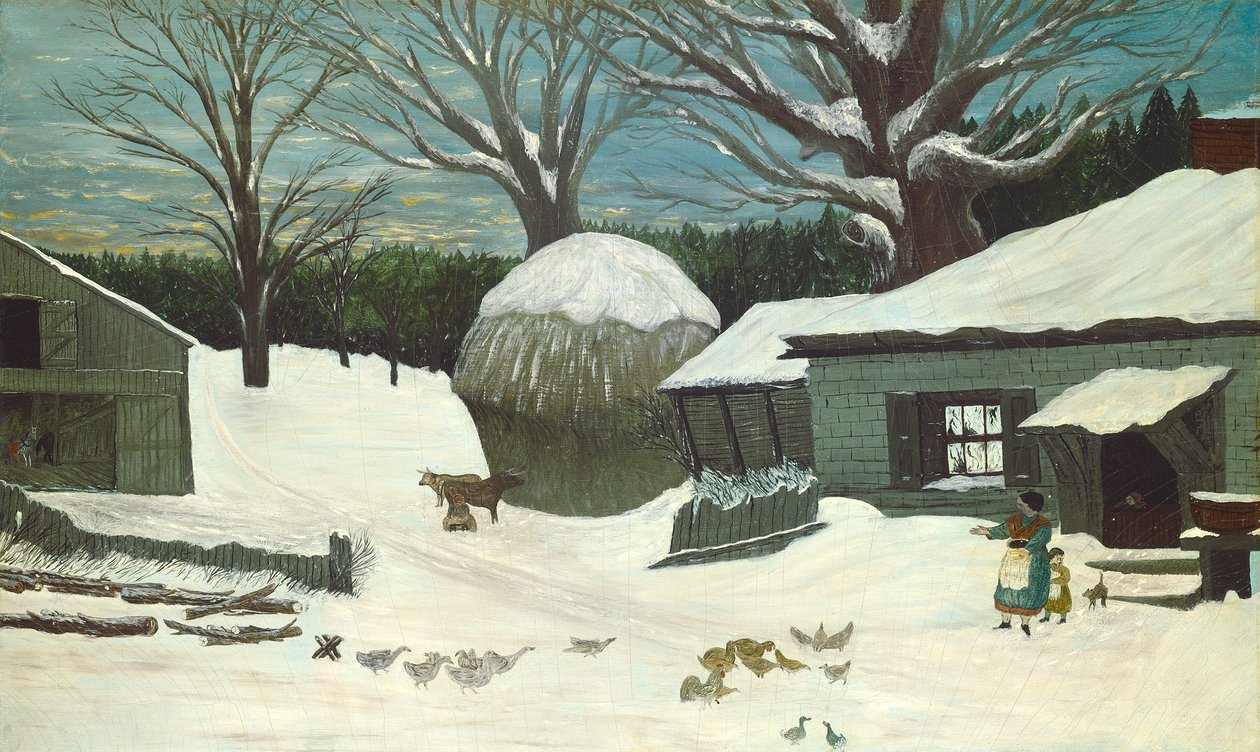 Fazenda da Nova Inglaterra no inverno, c.1850 de American School