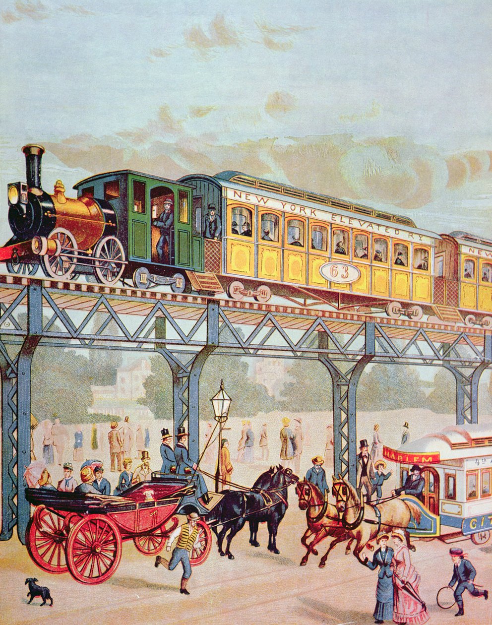 New York Elevated Railway, c.1880 (cor litho) de American School