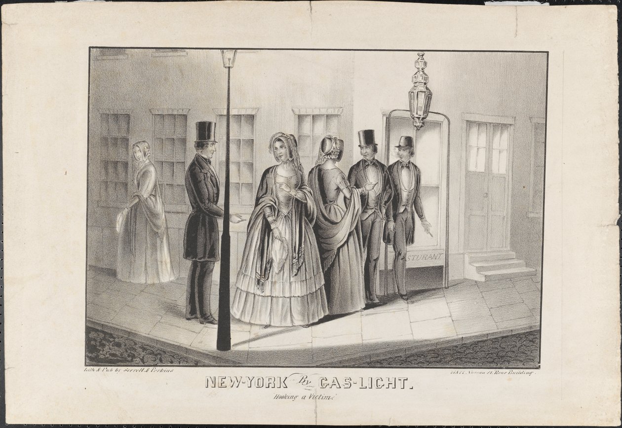New York pela luz do gás, enganchando uma vítima, c.1850 de American School