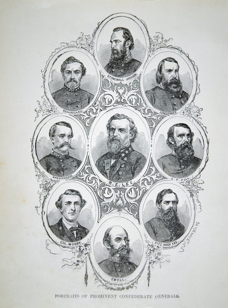 Nove retratos de generais proeminentes do Exército Confederado (litho) de American School