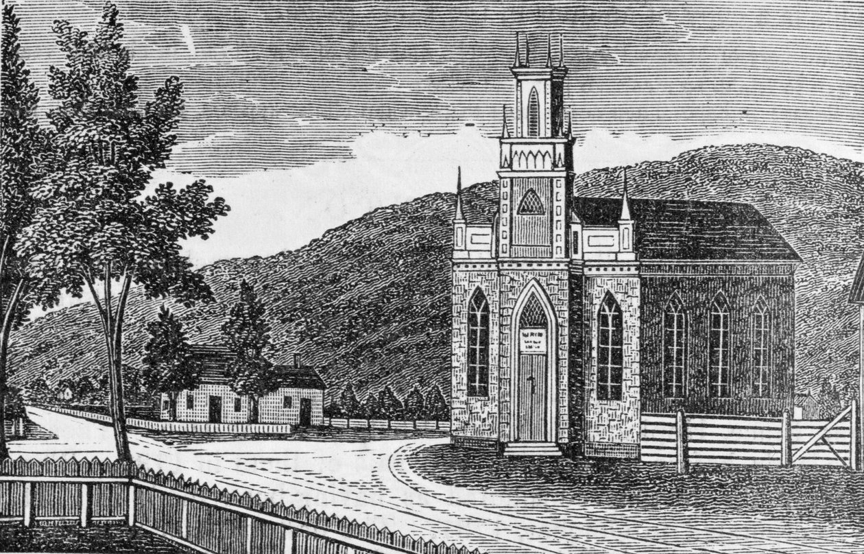 Vista nordeste da igreja episcopal, Kent, de &39;coleções históricas de Connecticut&39;, por John Warner Barber, 1856 de American School