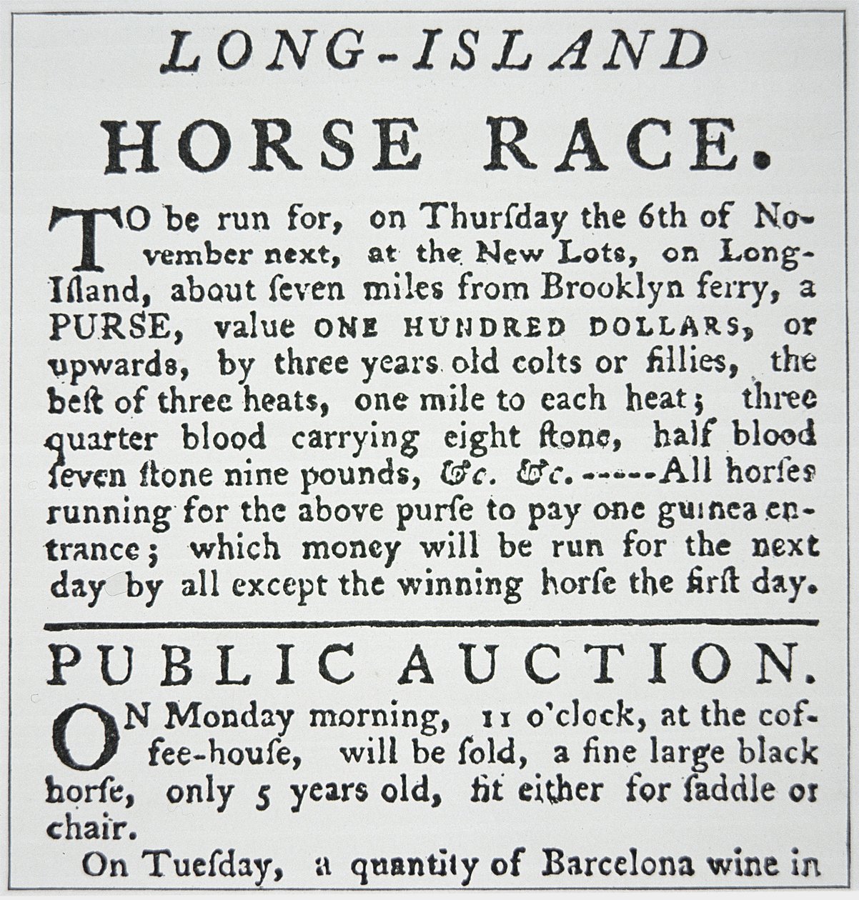 Aviso de uma corrida de cavalos em Long Island, de Rivington