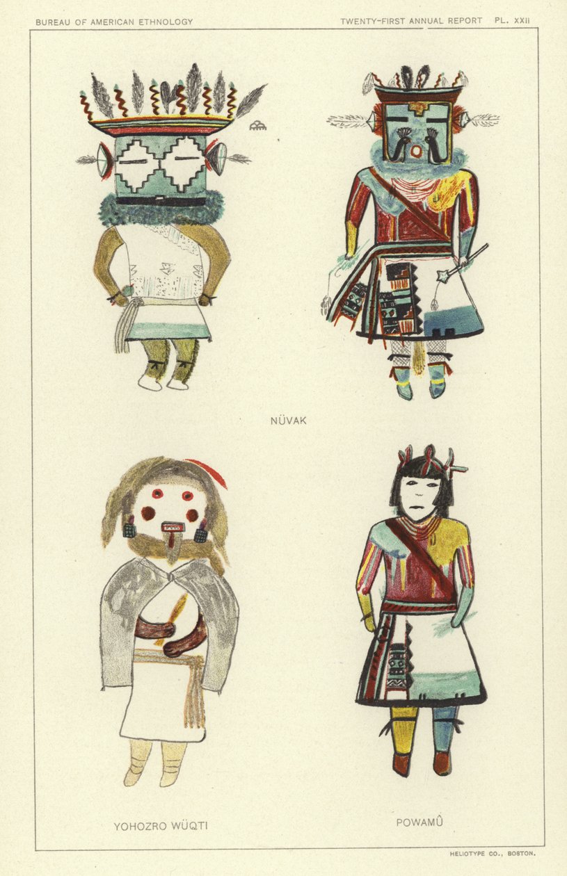 Nuvak, Yohozro Wuqti, Powamu (litografia a cores) de American School