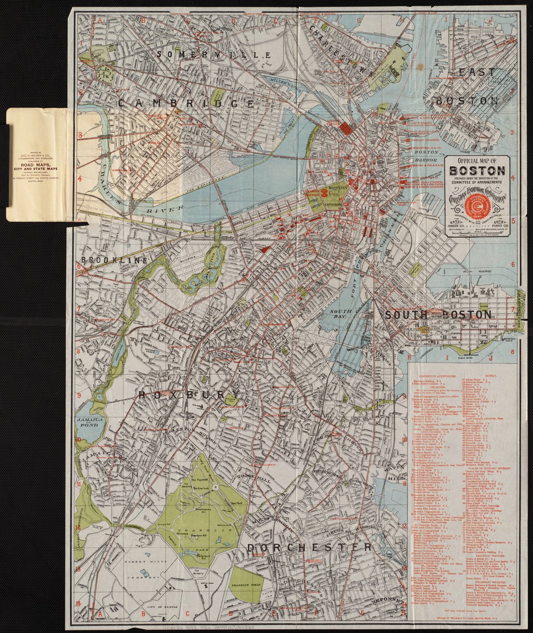 Mapa oficial de Boston, c.1895 (litografia colorida) de American School