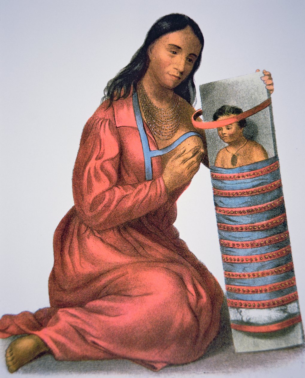 Ojibwa mãe e bebê, c.1821 (cor litho) de American School