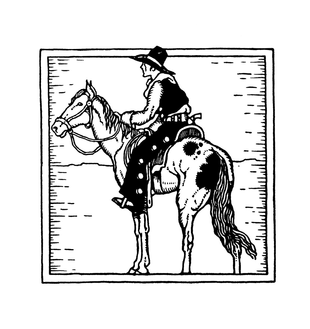 Velho Cowboy Americano do Oeste a Cavalo de American School