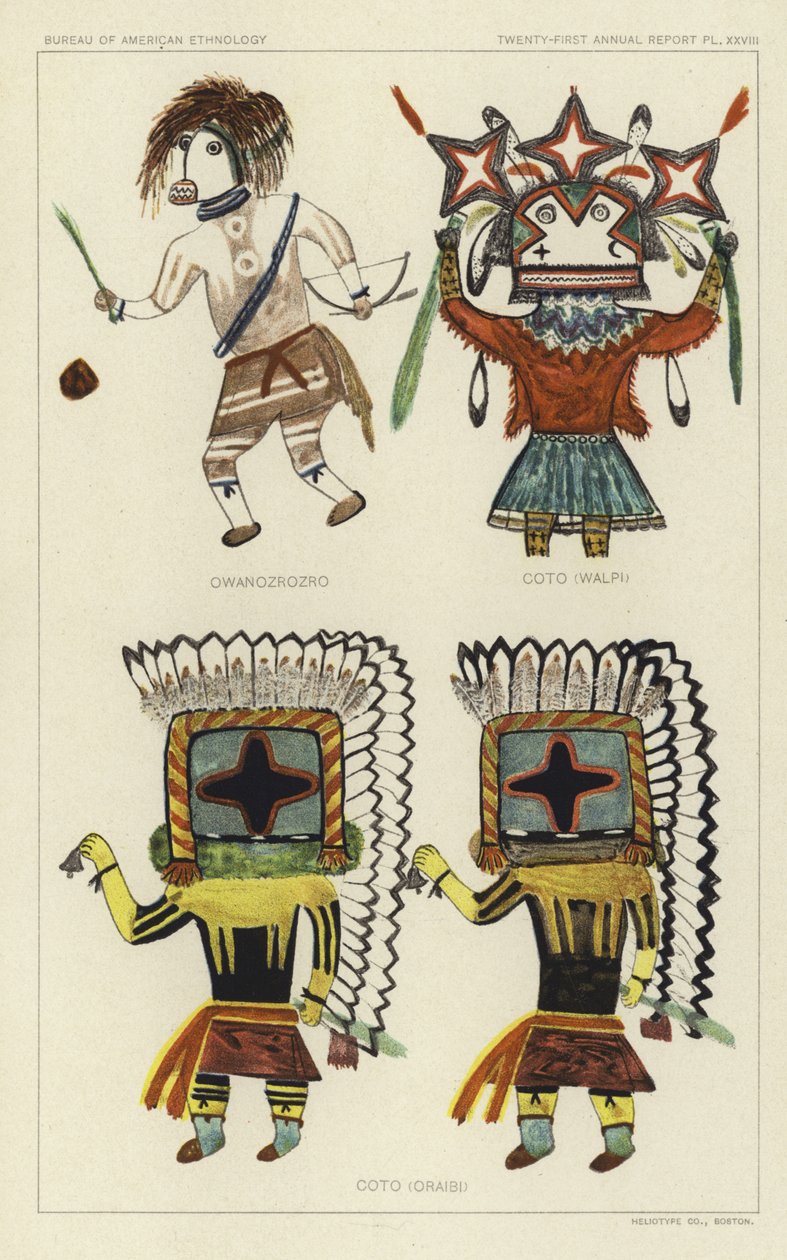 Owanozrozro, Coto (Walpi), Coto (Oraibi) (litografia a cores) de American School