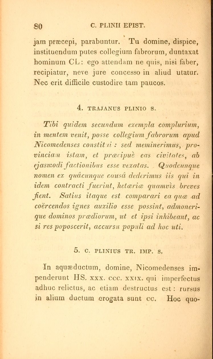 Página de &39;Select letters of Pliny the Younger&39;, Livro X, publicado em Boston de American School