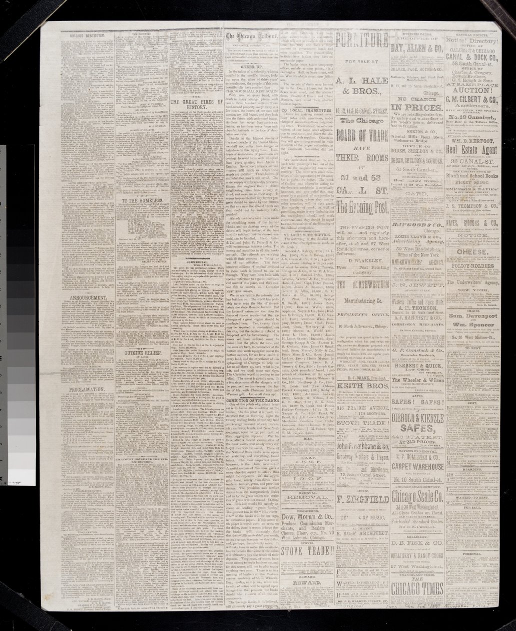 Página do Chicago Tribune, 11 de outubro de 1871 (papel de jornal) de American School