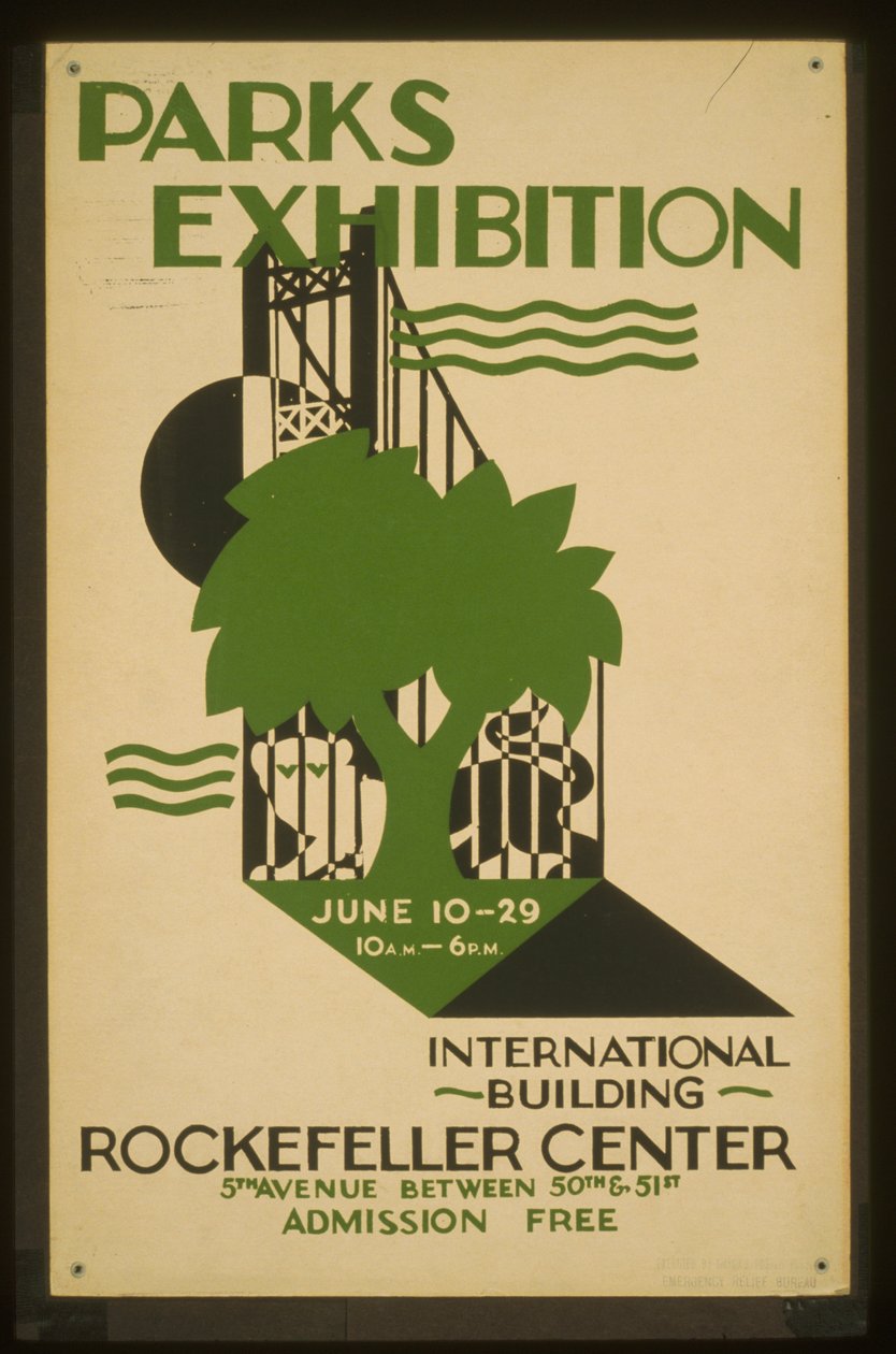 Exposição de Parques, Edifício Internacional, Rockefeller Center, executada pelo Projeto de Cartaz do Prefeito de American School