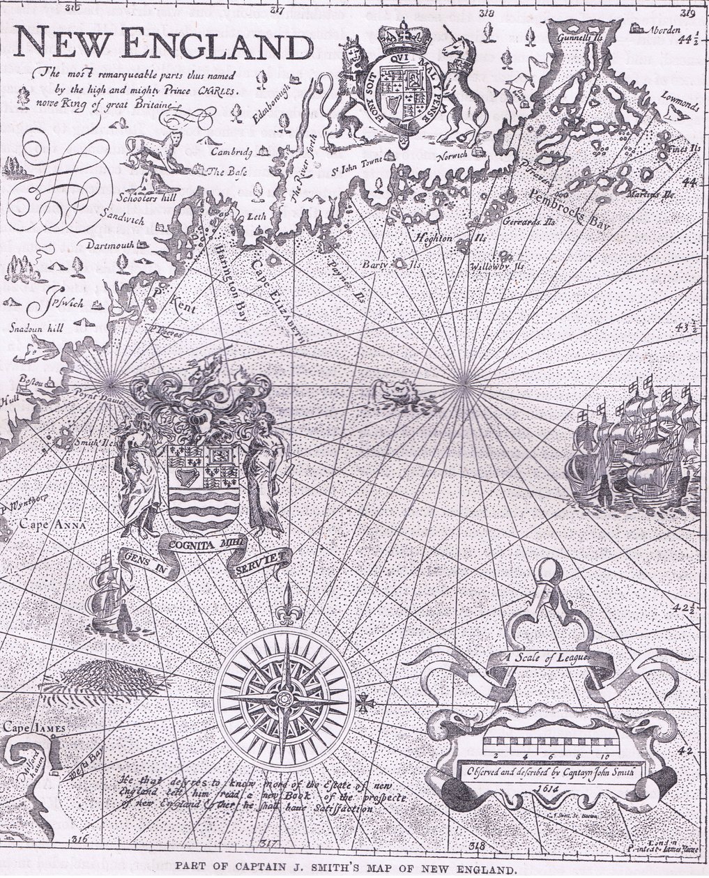 Parte do mapa da Nova Inglaterra do Capitão J Smith, ilustração de Cassell