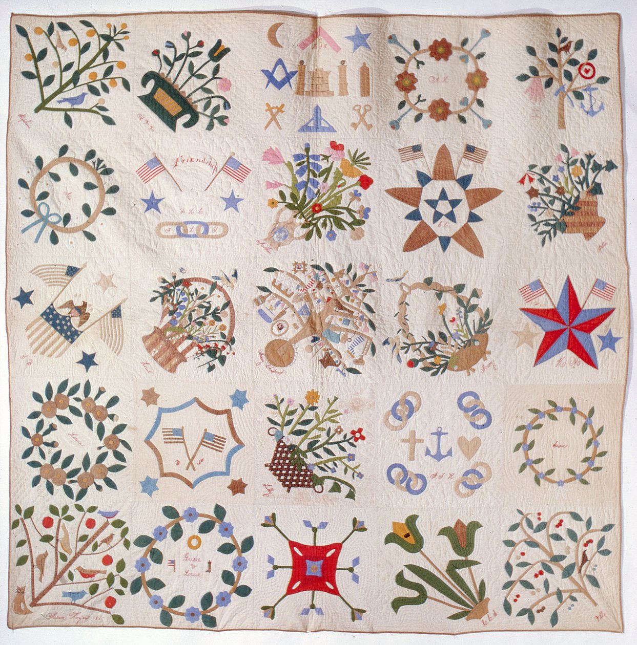 Colcha de Patriota e Flor, c.1860 (algodão) de American School