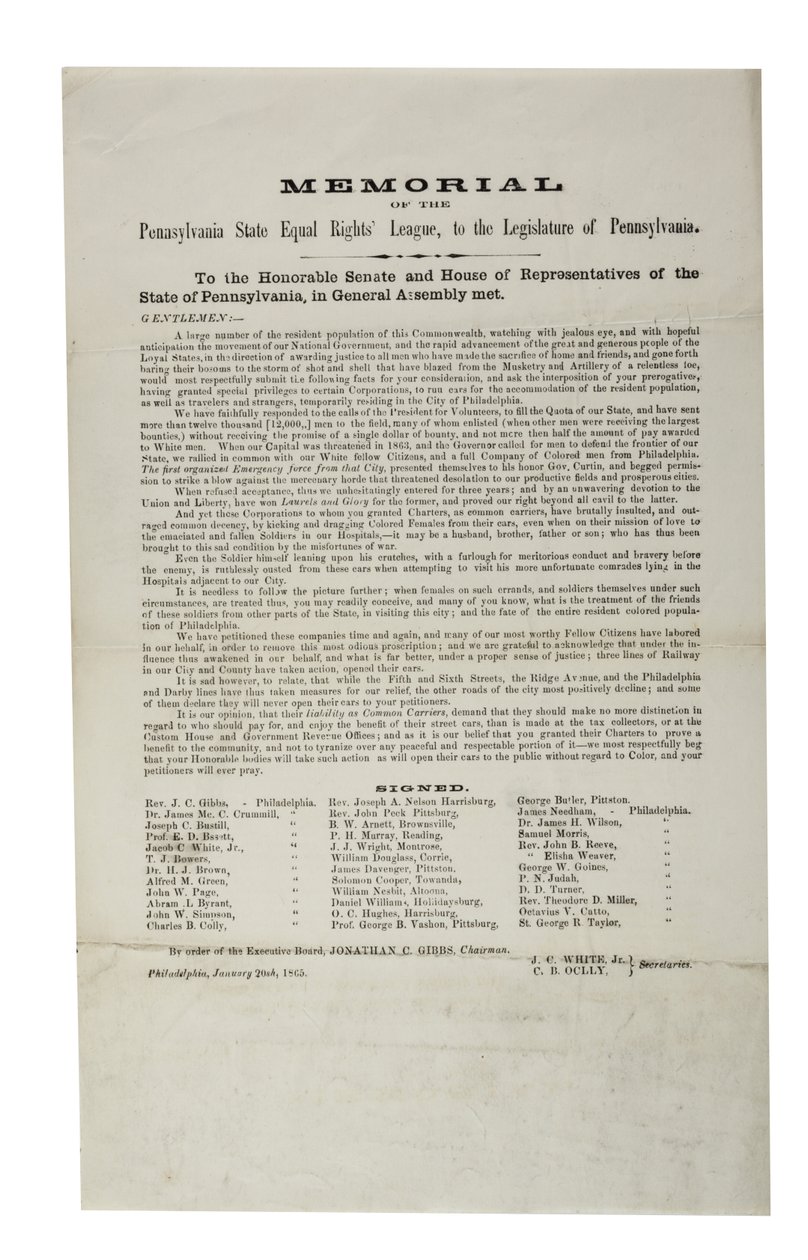 Liga dos Direitos Iguais do Estado da Pensilvânia, Memorial da Liga dos Direitos Iguais do Estado da Pensilvânia, à Assembléia Legislativa da Pensilvânia, 20 de janeiro de 1865 de American School