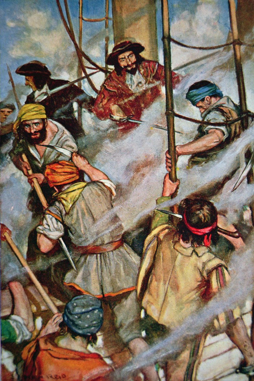 Piratas a embarcar num Vaso Vítima (cor litho) de American School