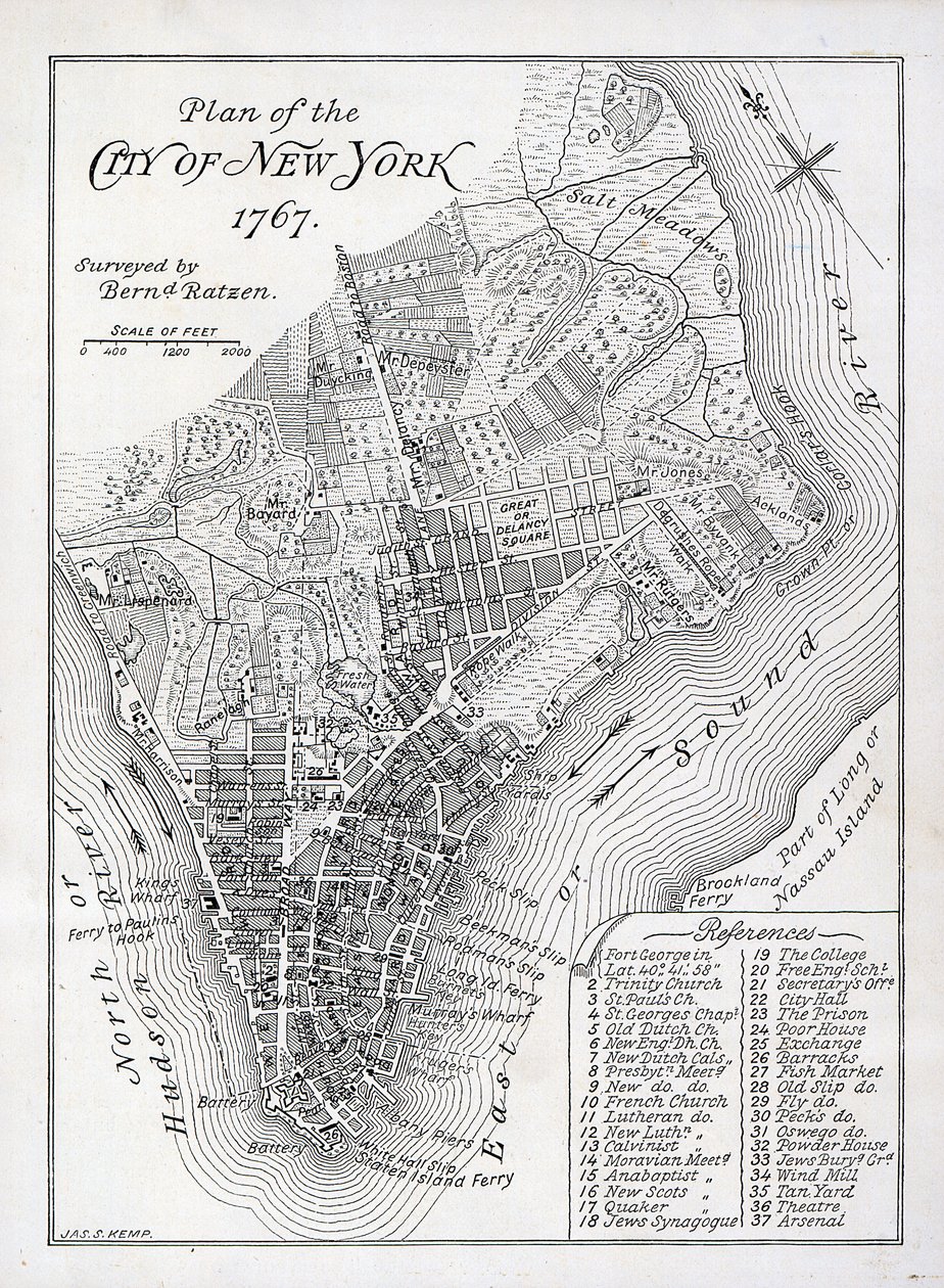 Plano da Cidade de Nova York em 1767 (litho) de American School