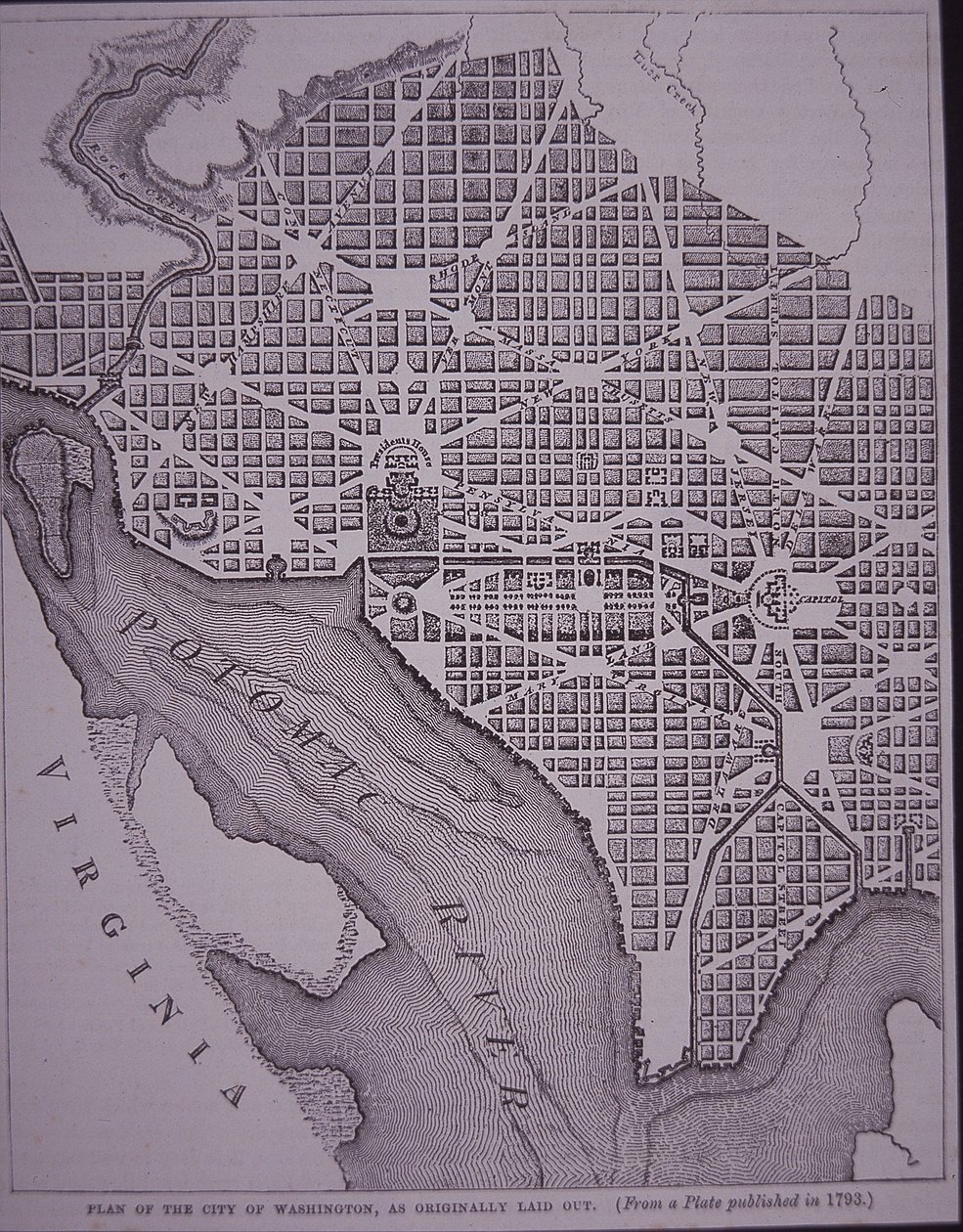 Plano da cidade de Washington DC, conforme delineado pelo Major Pierre Charles L