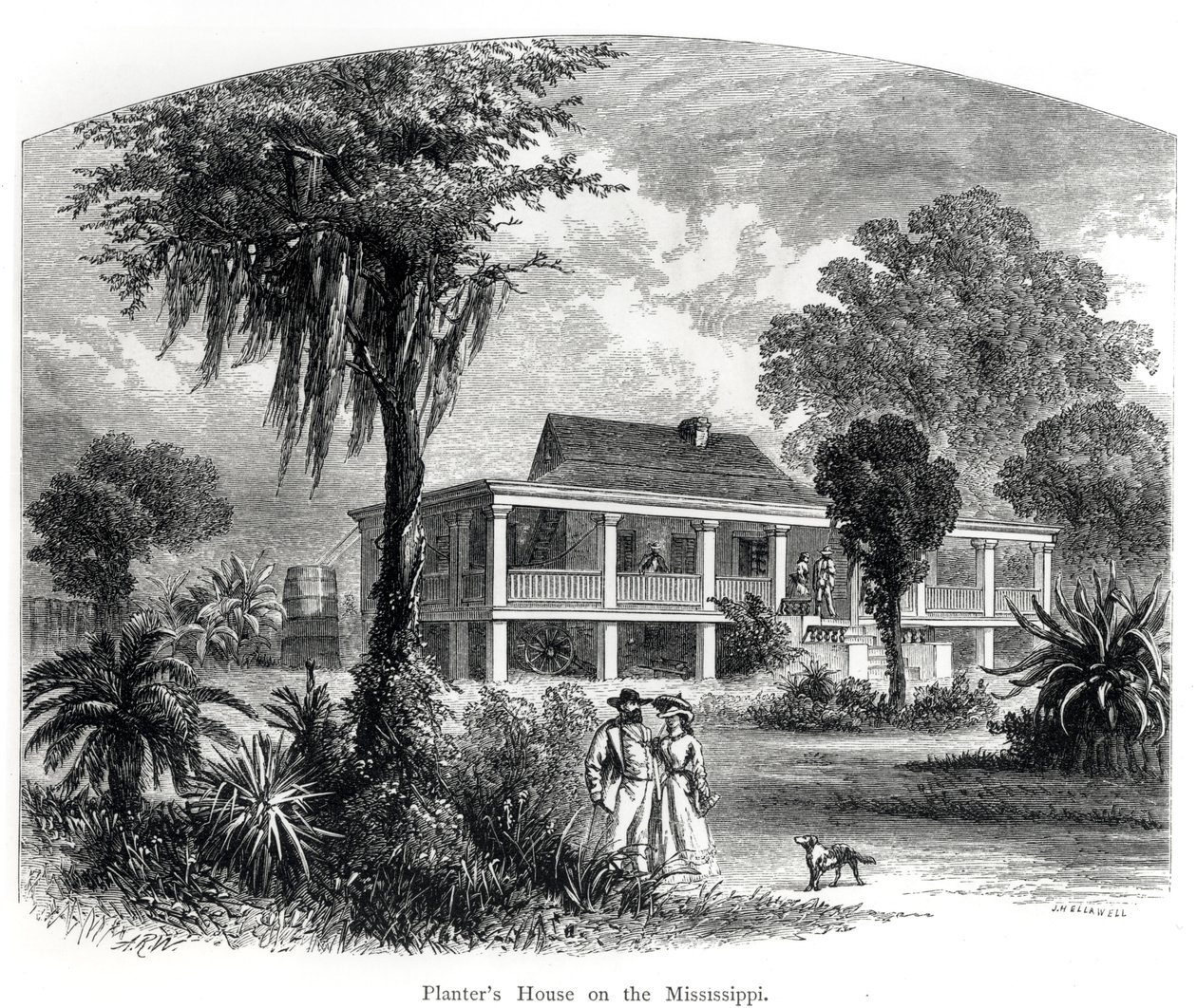 Casa do plantador no Mississippi, gravada por JH Ellawell de American School