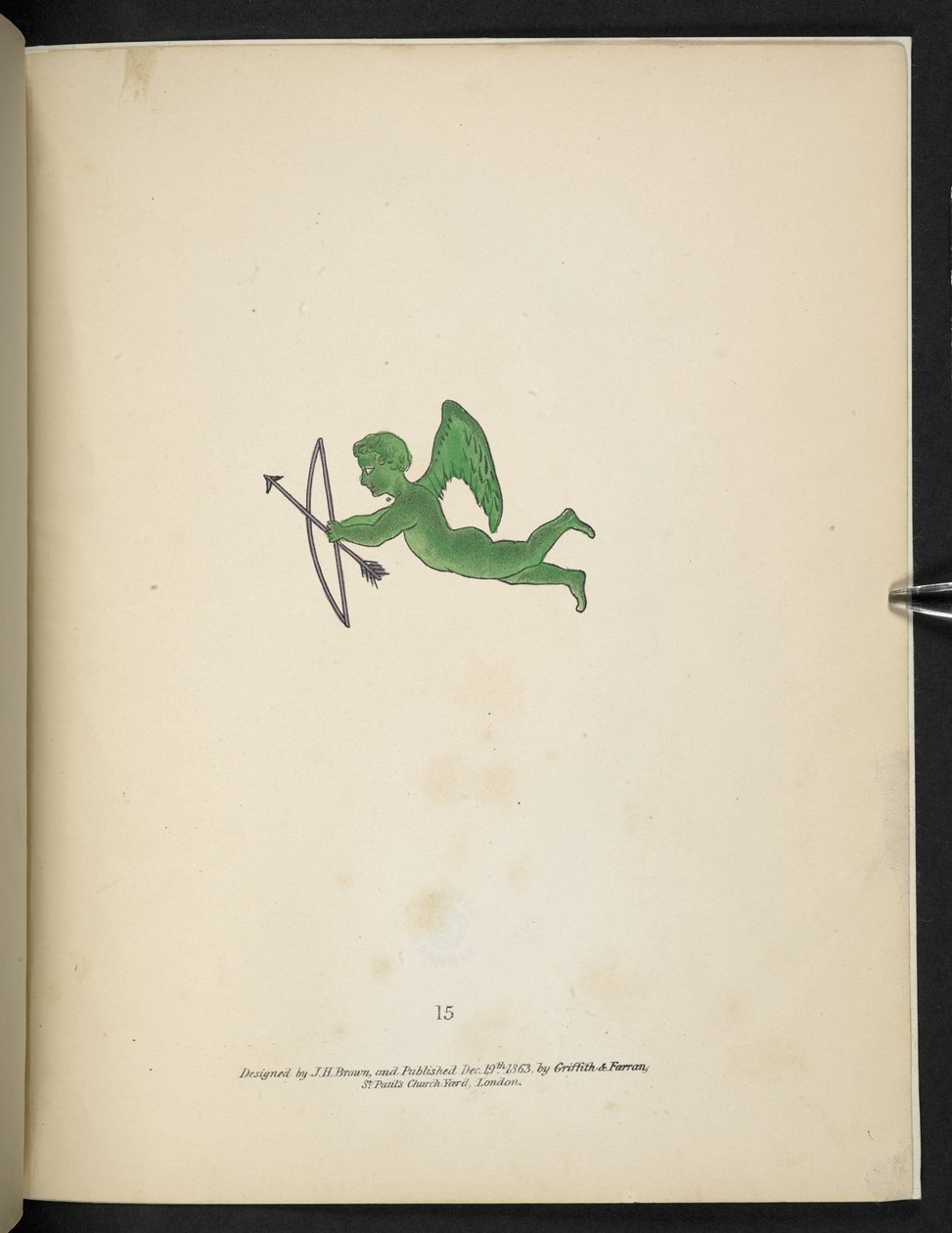 Placa 15. Figura do Cupido Verde.  Espectropia; ou, Surpreendentes ilusões espectrais mostrando fantasmas por toda parte, e de qualquer cor, etc. ser. 1.  J.H. Marrom  1864 de American School