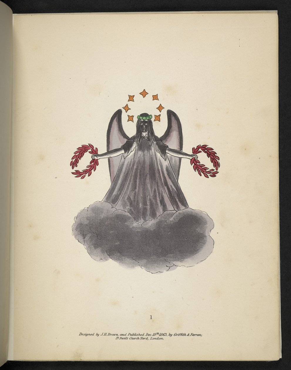 Prancha 1. Um anjo negro.  Espectropia; ou, Surpreendentes ilusões espectrais mostrando fantasmas por toda parte, e de qualquer cor, etc. ser. 1.  J.H. Marrom,  1864 de American School