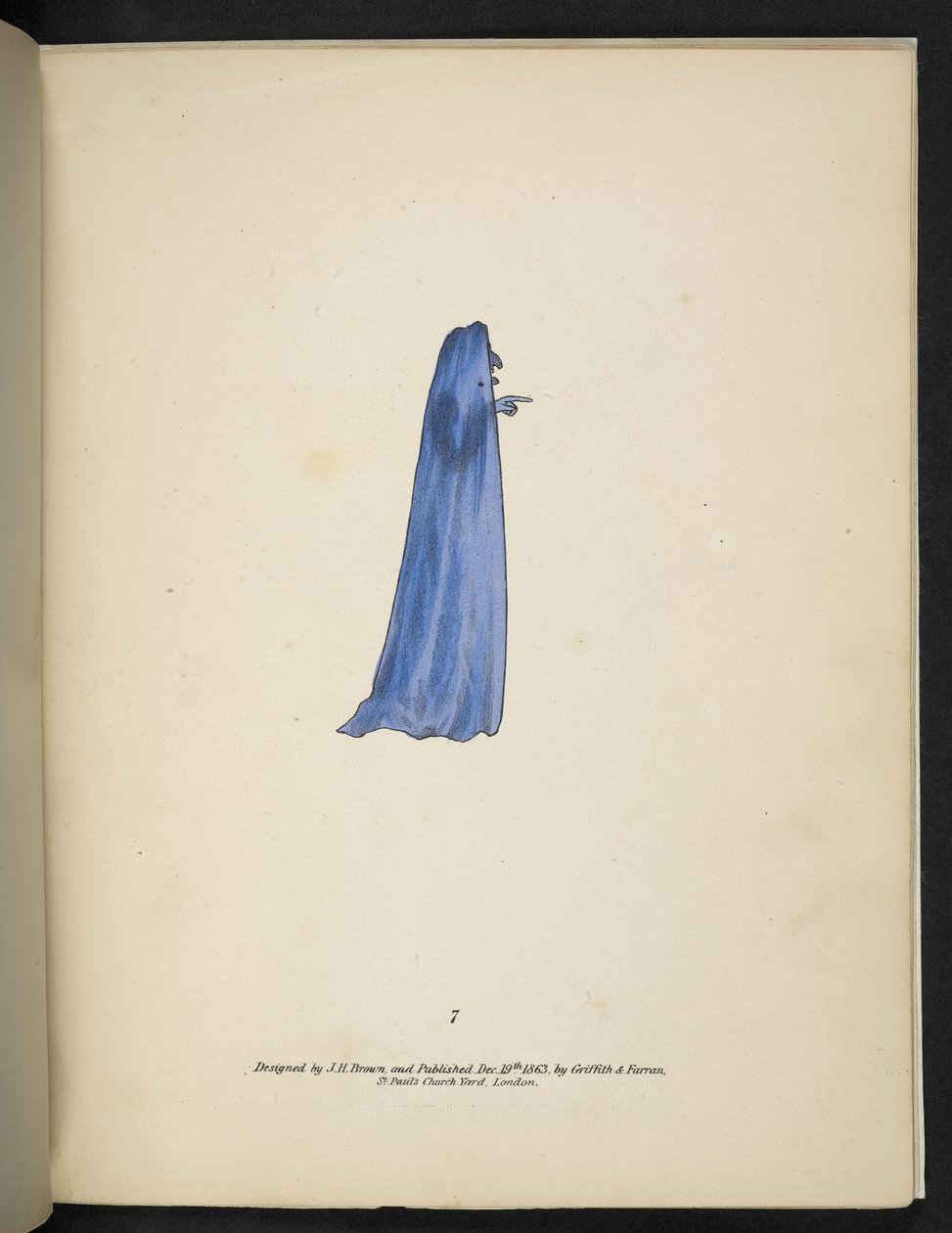 Placa 7. Um fantasma em azul.  Espectropia; ou, Surpreendentes ilusões espectrais mostrando fantasmas por toda parte, e de qualquer cor, etc. ser. 1.  J.H. Marrom  1864 de American School