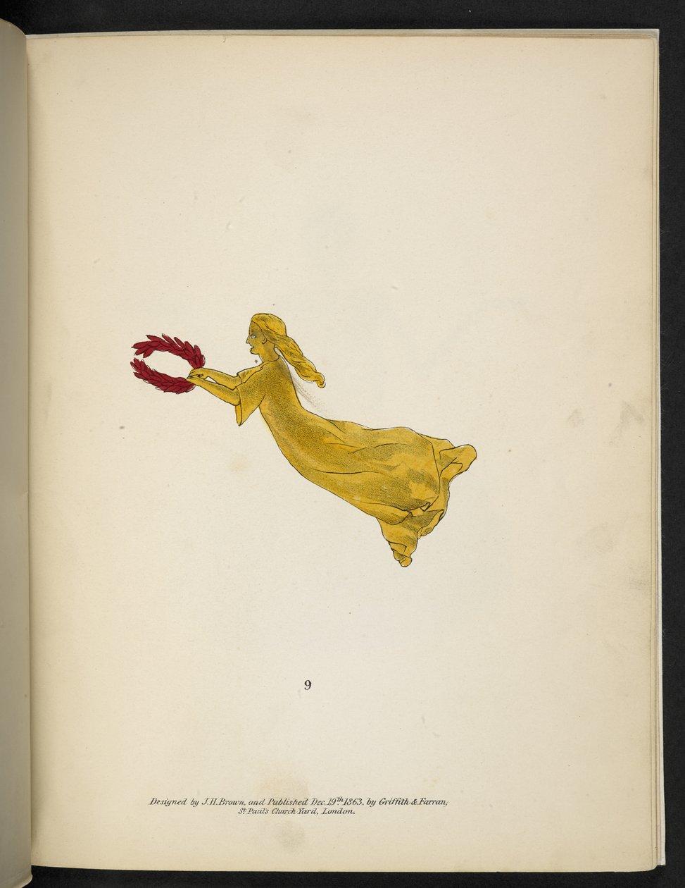 Placa 9. Figura amarela com uma coroa de flores vermelha; ou, surpreendentes ilusões espectrais mostrando fantasmas por toda a parte, e de qualquer cor, etc. ser. 1. J.H. Brown 1864 de American School
