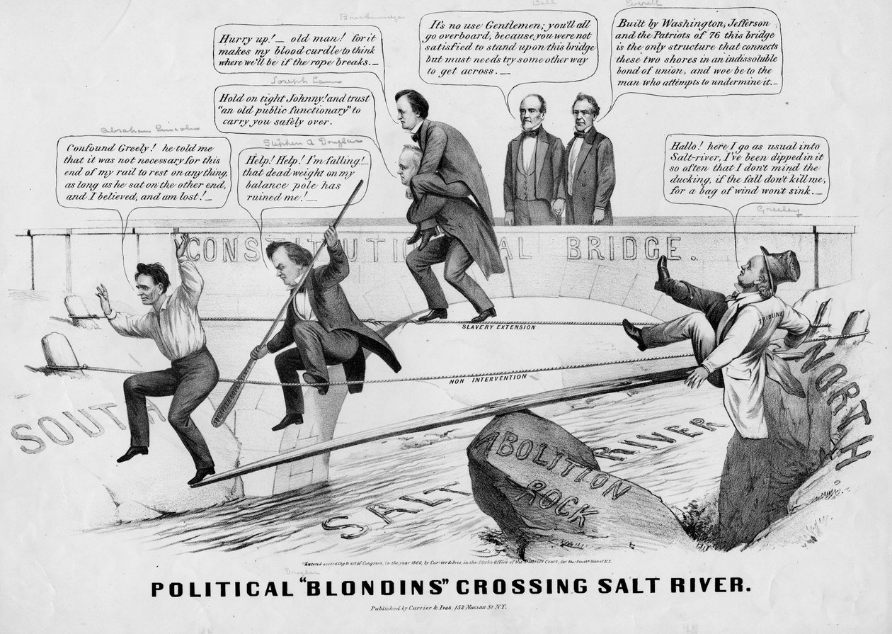 Loiros Políticos cruzando Salt River, publicado por Currer & Ives, Nova York, 1860 de American School