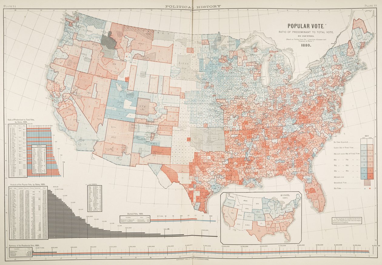 Mapa político da eleição de 1880, Placa 11, Gannett, Henry e Fletcher Hewes de American School